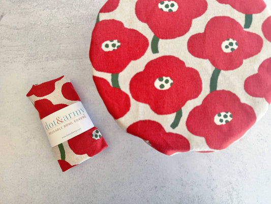 Reusable Bowl Cover- Tomato, Poppy and Chickens: Poppy