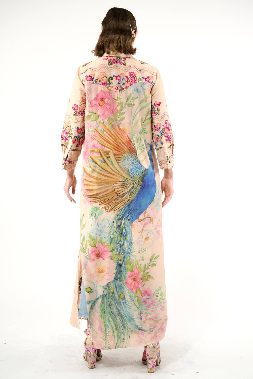 Beauty Mark Embroidered Maxi Duster / Shirt Dress : Tea Wash / XL