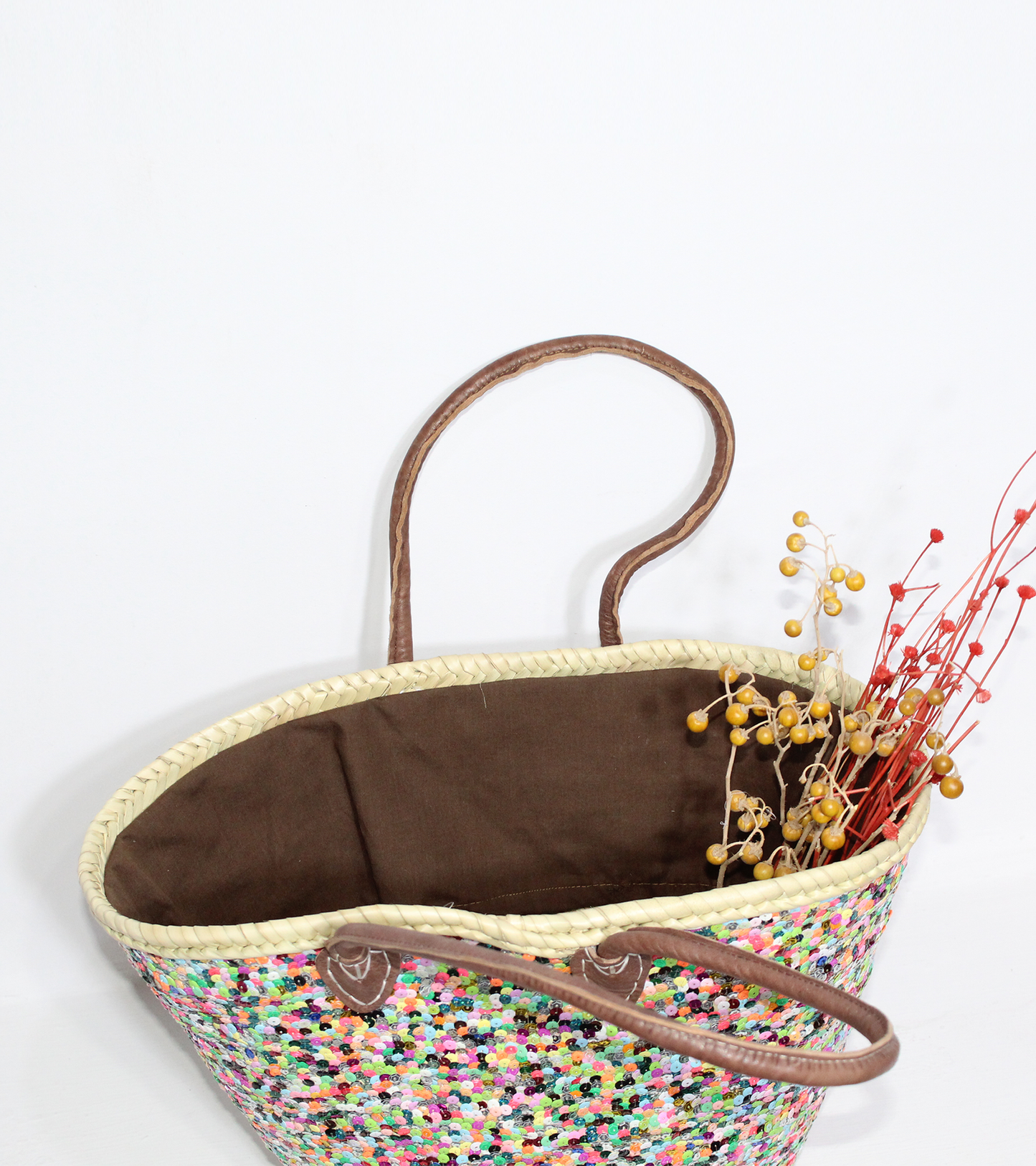 Sequins straw bag, french market basket