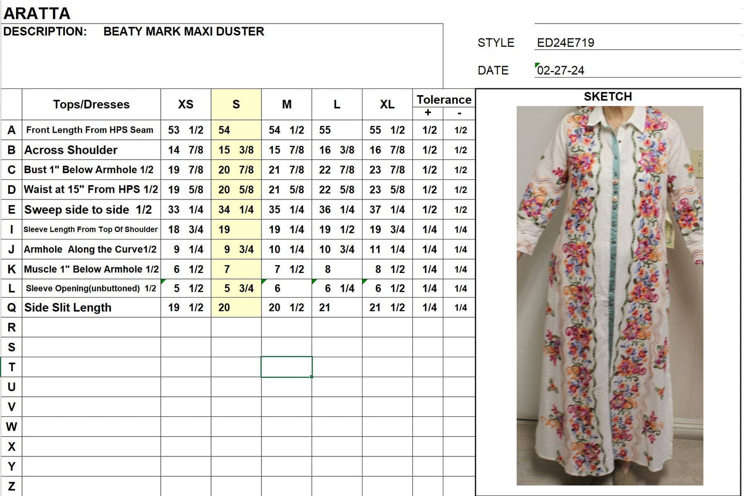 Beauty Mark Embroidered Maxi Duster / Shirt Dress : Tea Wash / XL