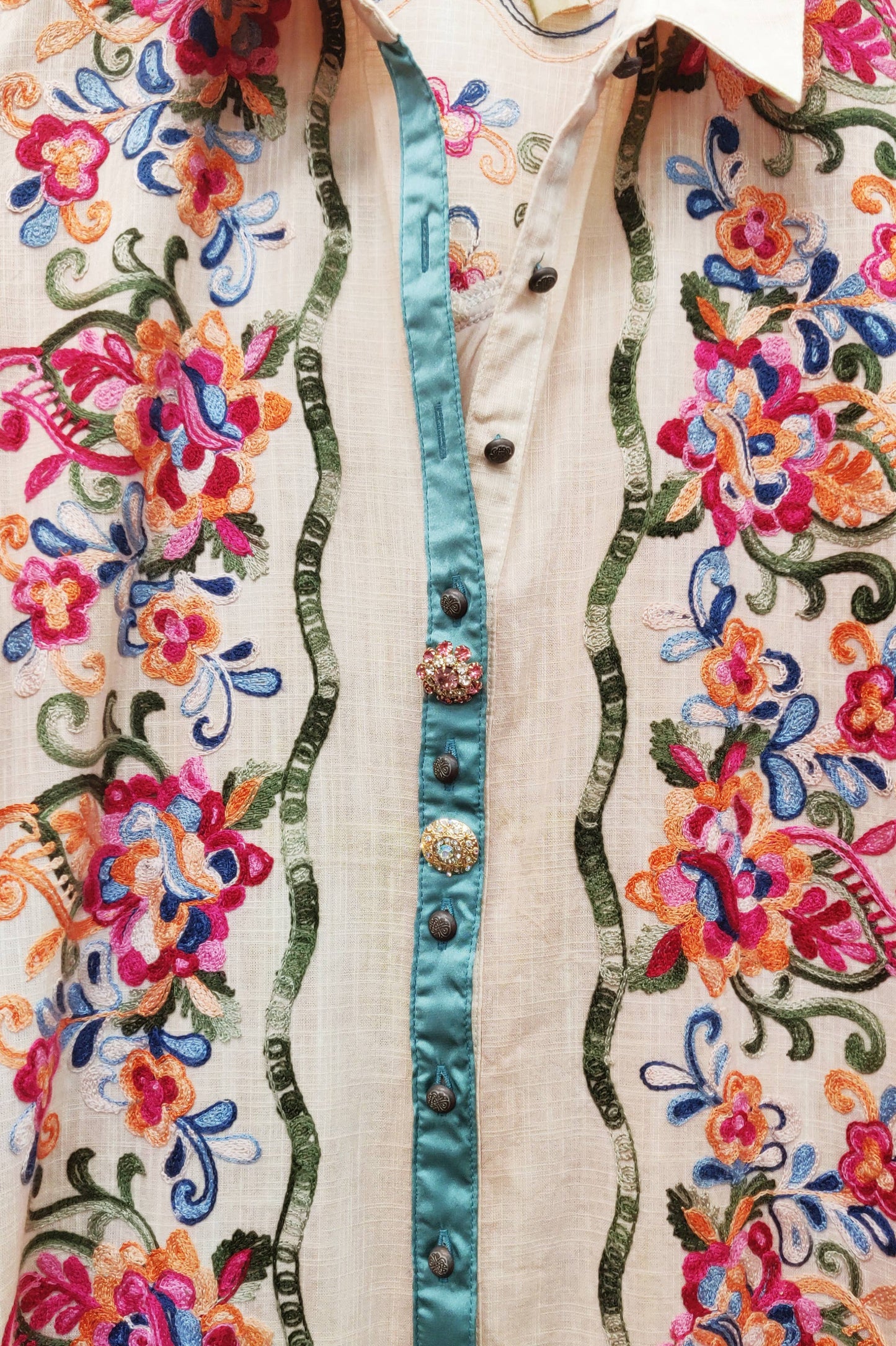 Beauty Mark Embroidered Maxi Duster / Shirt Dress : Tea Wash / XL