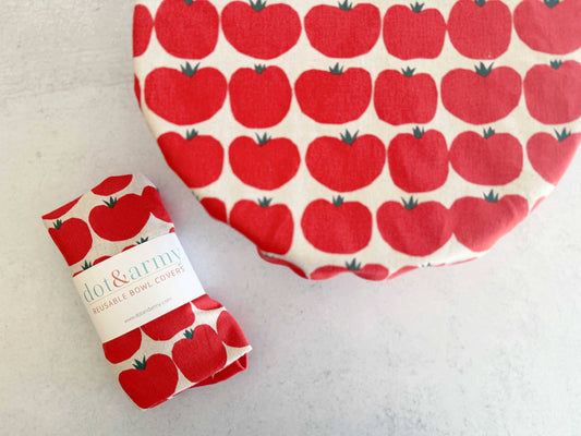 Reusable Bowl Cover- Tomato, Poppy and Chickens: Tomato