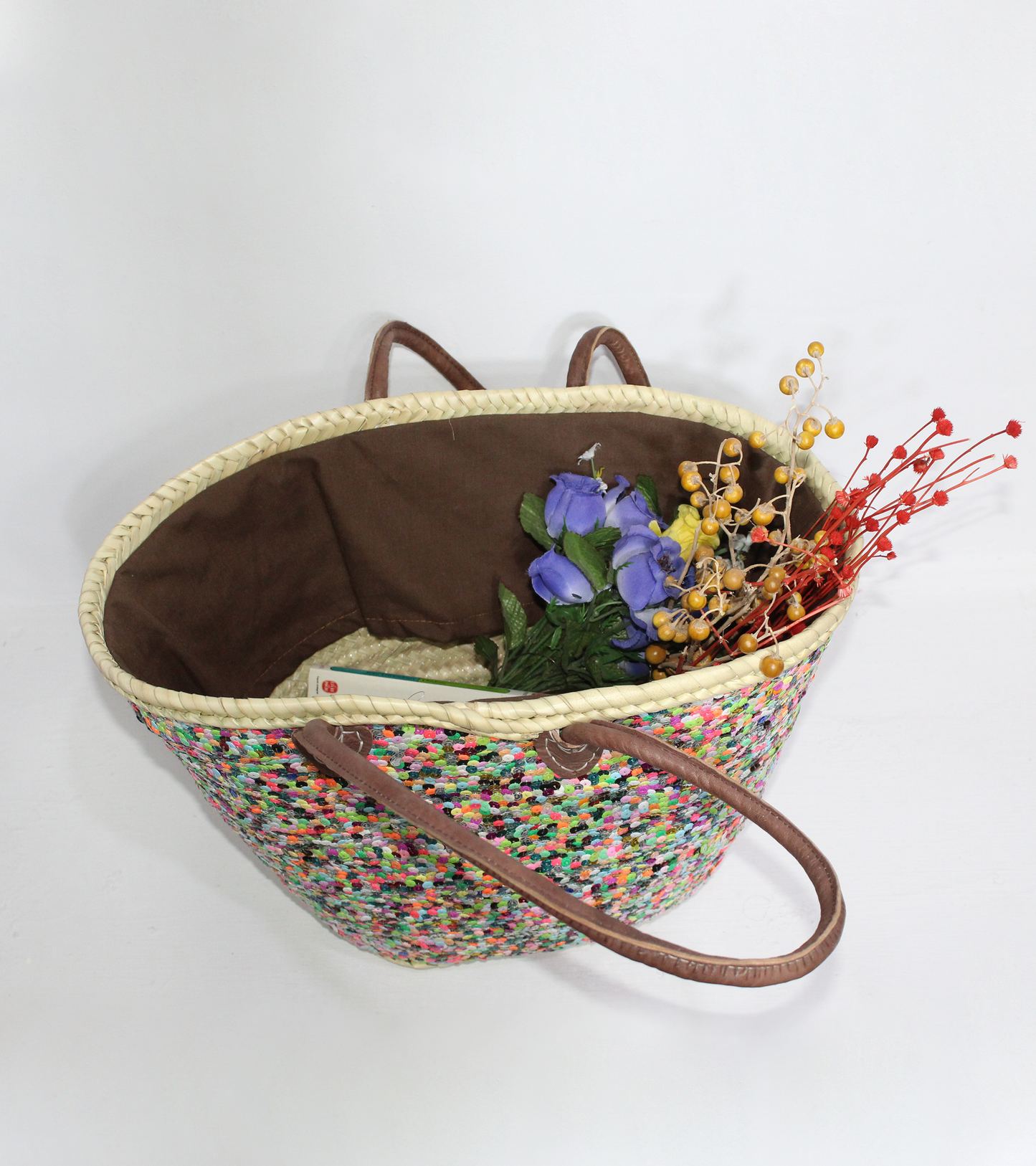 Sequins straw bag, french market basket