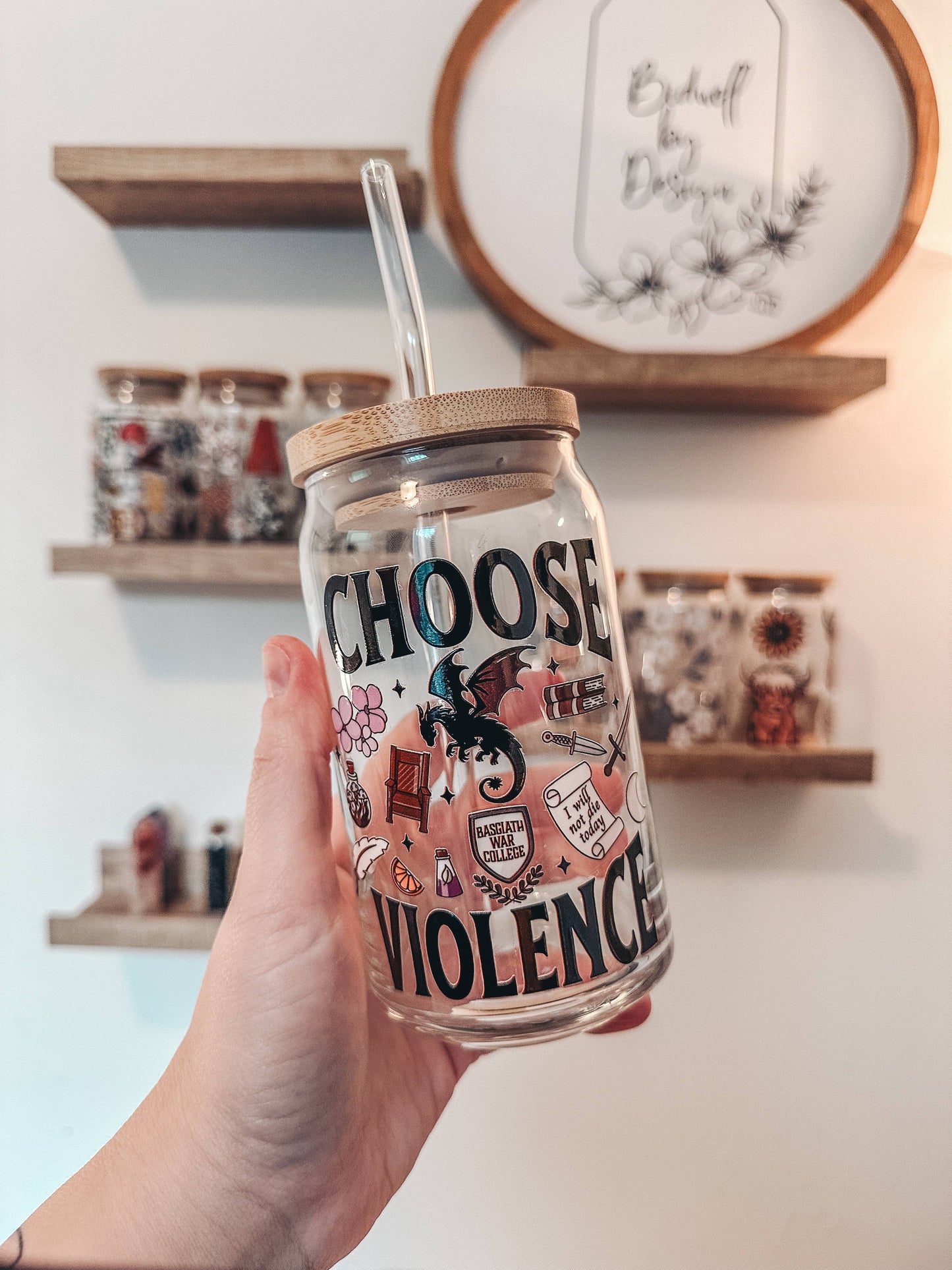 Bookish Choose Violence Glass Can Cup: 20oz