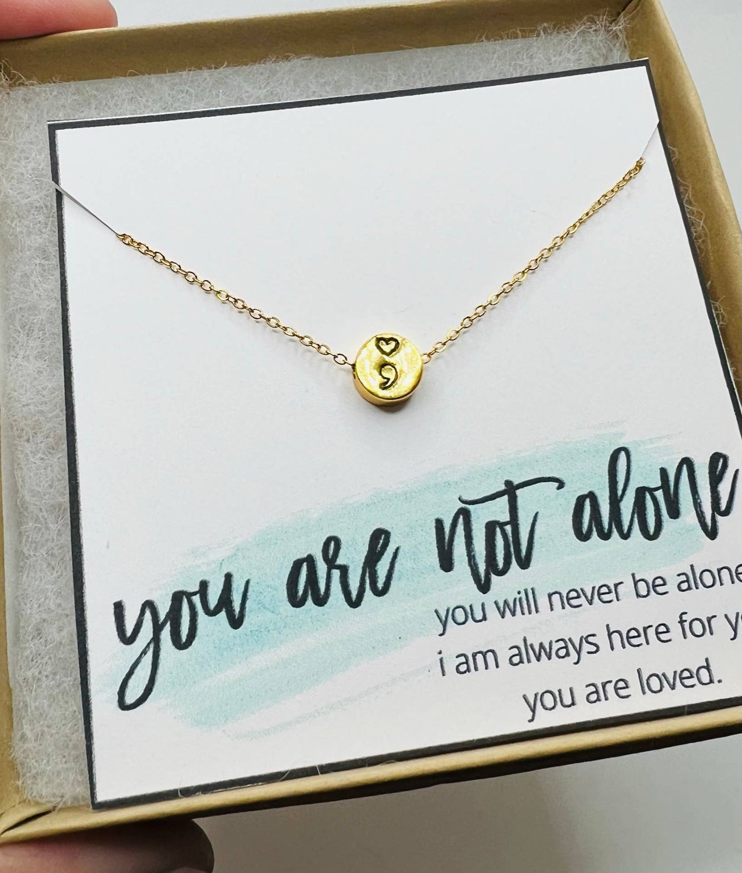 Semi-Colon, Semicolon Necklace, Mental Health Awareness: Rose gold