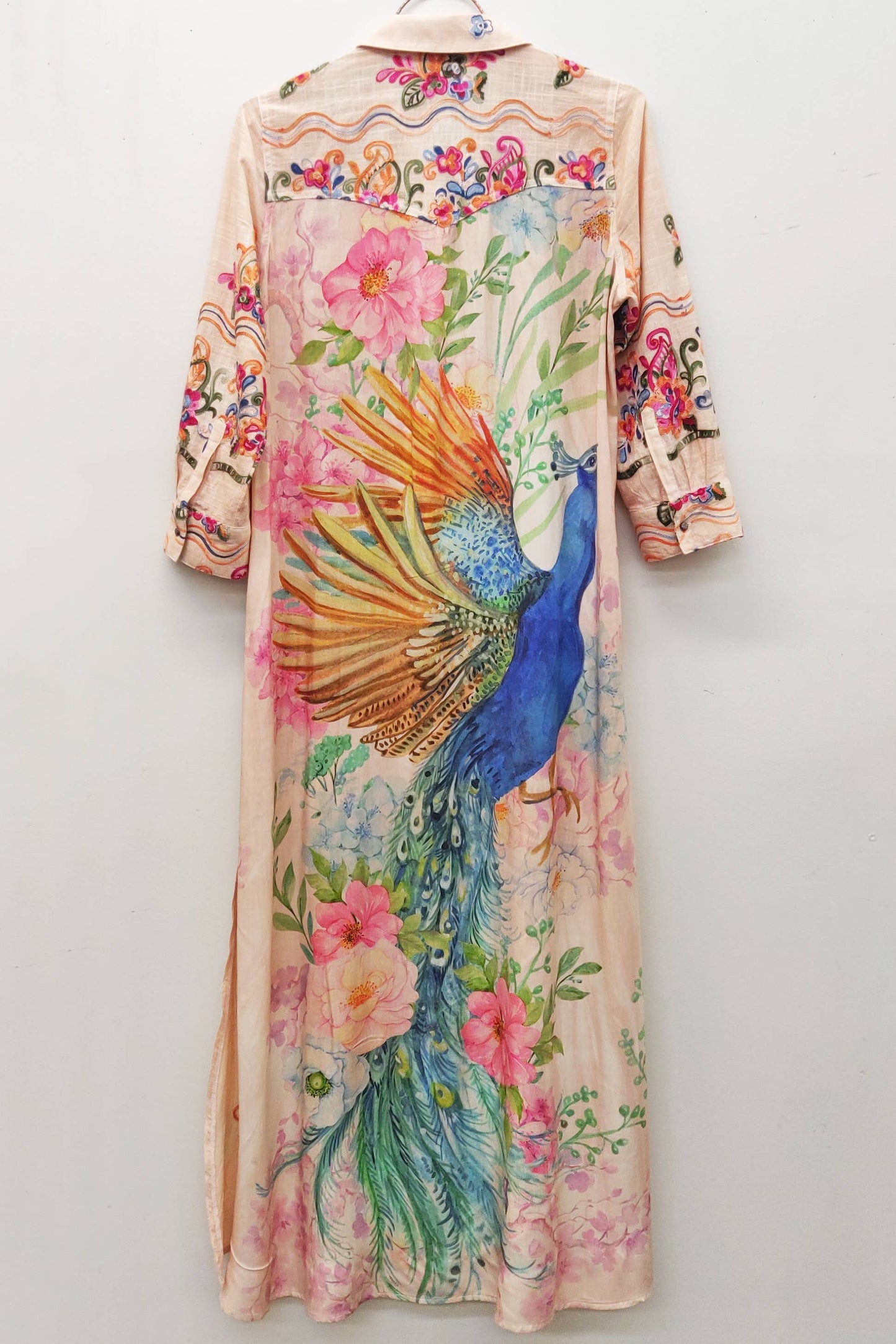Beauty Mark Embroidered Maxi Duster / Shirt Dress : Tea Wash / XL
