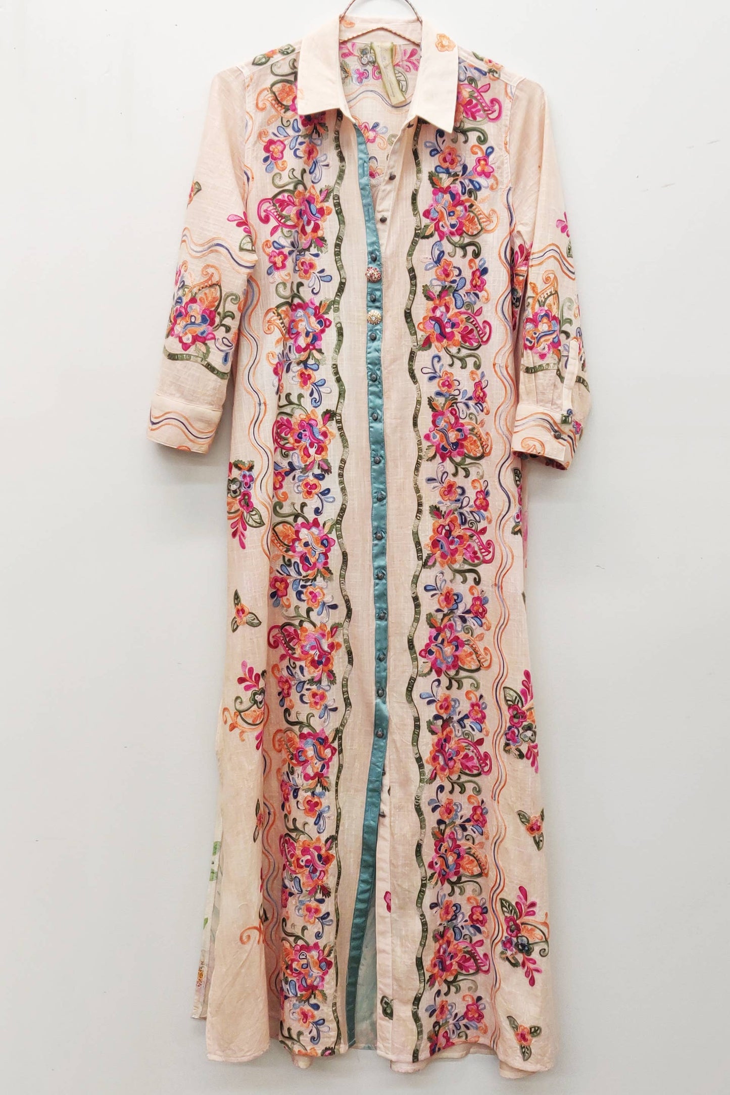 Beauty Mark Embroidered Maxi Duster / Shirt Dress : Tea Wash / XL