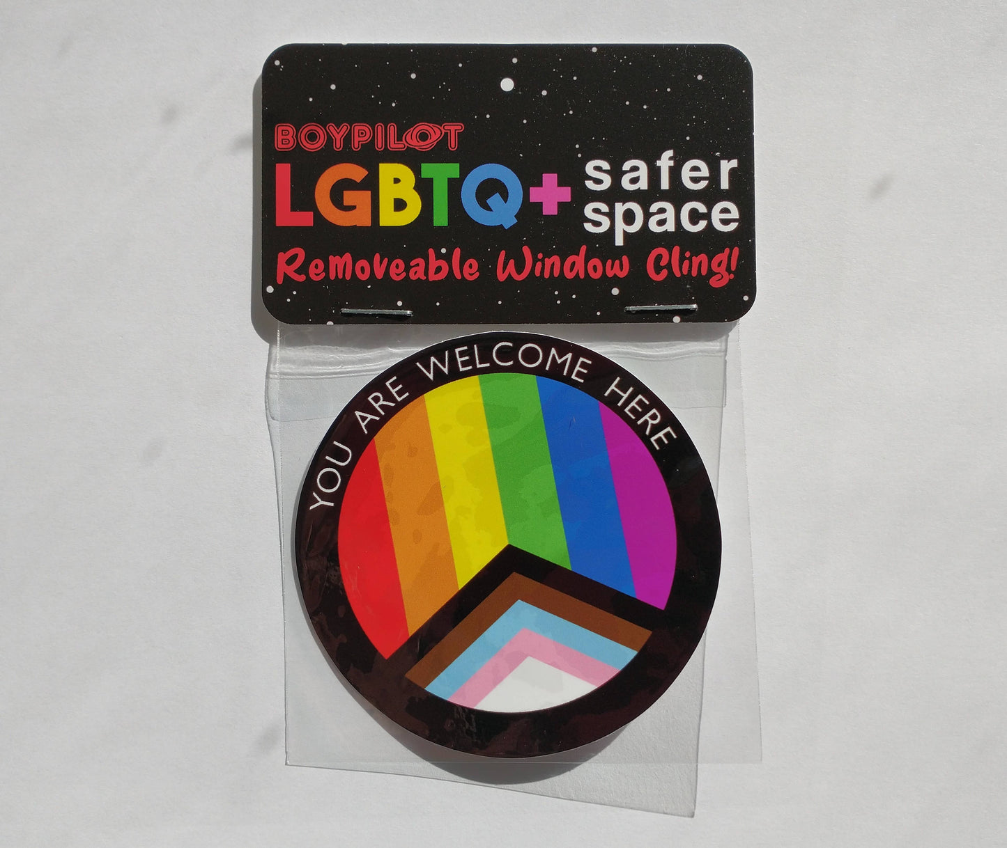 LGBTQ+ Safer Space Window Cling: No hole punch