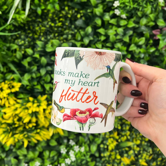 Books Make My Heart Flutter Hummingbird Tea Coffee Mug