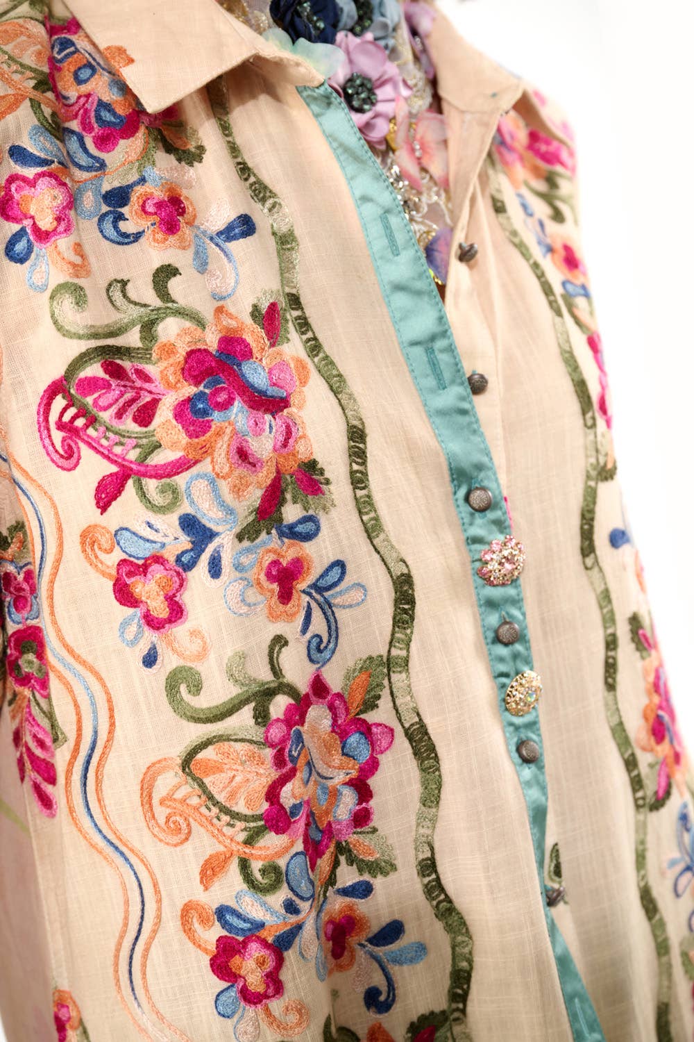 Beauty Mark Embroidered Maxi Duster / Shirt Dress : Tea Wash / XL