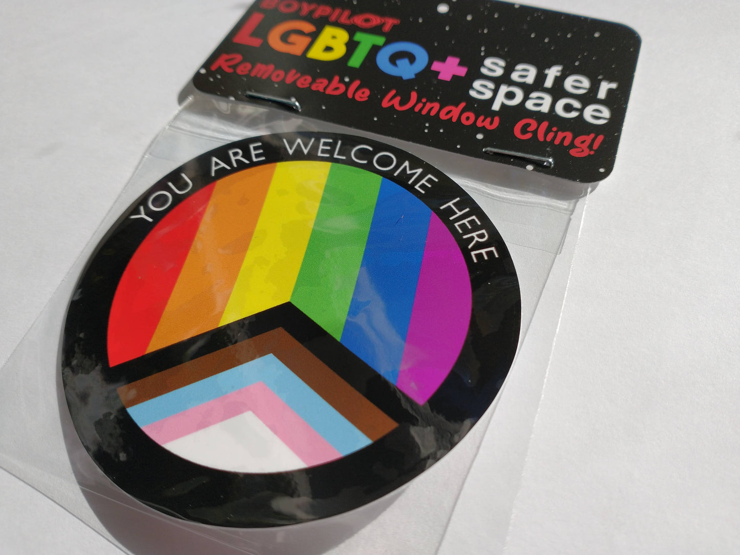 LGBTQ+ Safer Space Window Cling: No hole punch