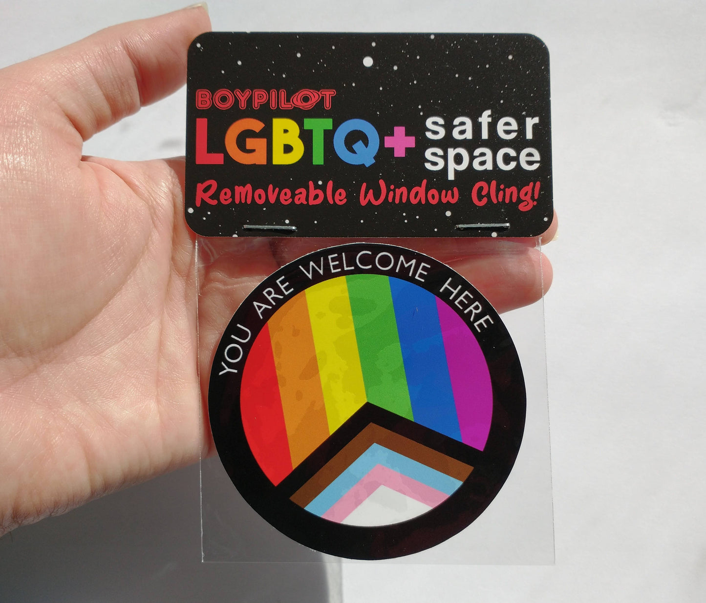 LGBTQ+ Safer Space Window Cling: No hole punch